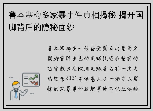 鲁本塞梅多家暴事件真相揭秘 揭开国脚背后的隐秘面纱